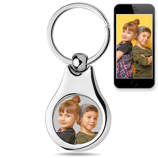 Stainless Steel Engravable Round Photo Laser Keychain