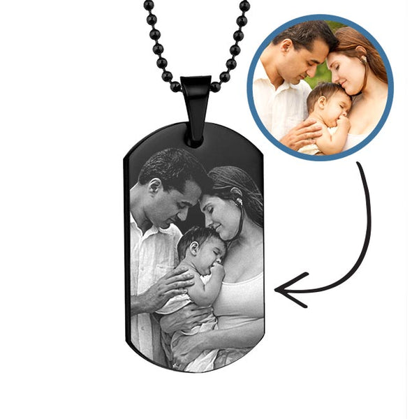 Black Stainless Steel Photo Dog Tag Photo Pendant w- 24 inch Ball Chain