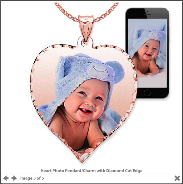 Heart Photo Pendant/Charm with Diamond Cut Edge