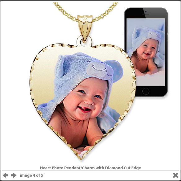 Heart Photo Pendant/Charm with Diamond Cut Edge