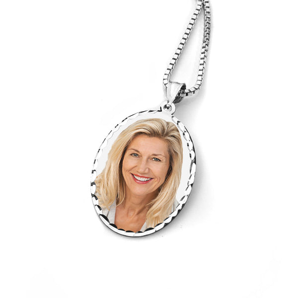 Oval w/ Diamond Cut Edge Photo Engraved Pendant