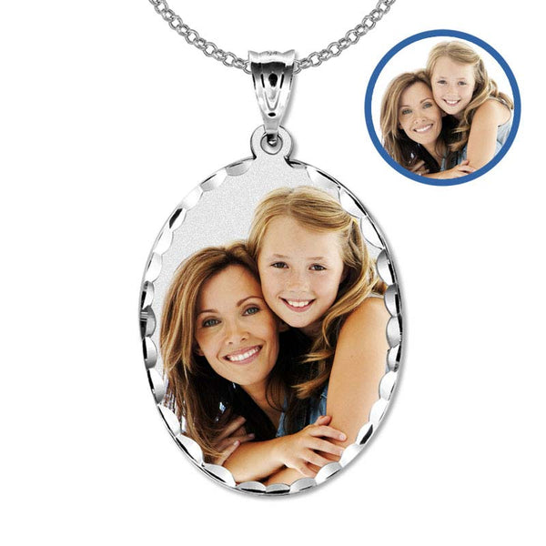 Oval w/ Diamond Cut Edge Photo Engraved Pendant