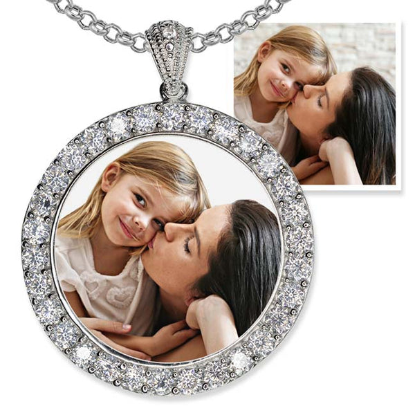 Sterling Silver & CZ Premium Round Photo Pendant