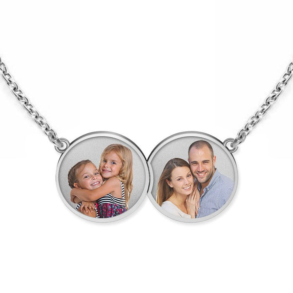 Horizontal Double Round Photo Engraved Pendant