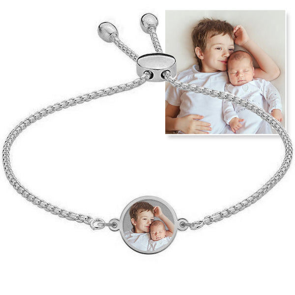 Women's Adjustable Round Photo Engraved Bracelet