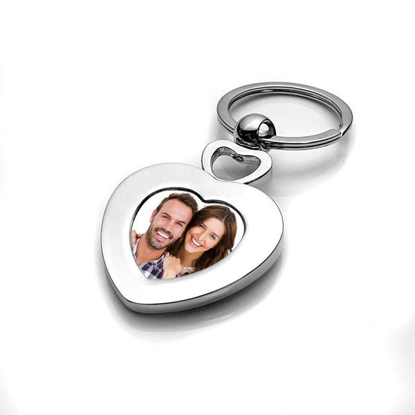 Stainless Steel Engravable Heart Photo Laser Keychain