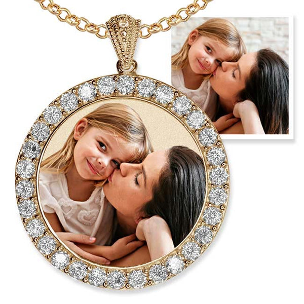 Sterling Silver & CZ Premium Round Photo Pendant