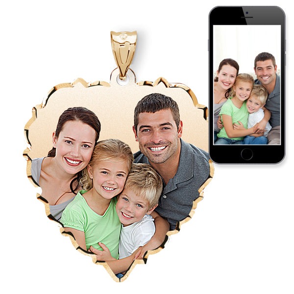 Large Scalloped Heart with Dia. Cut Edge Photo Pendant Picture Charm