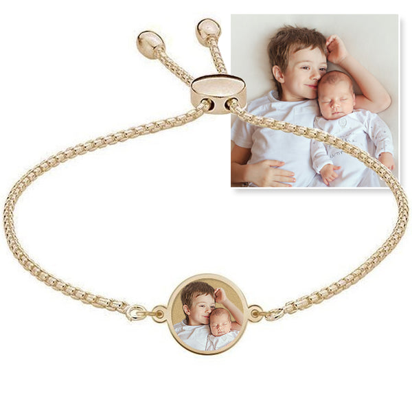 Women's Adjustable Round Photo Engraved Bracelet
